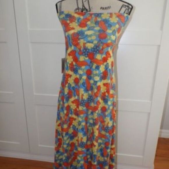 LULAROE MAXI SKIRT DRESS LONG XS Blue Yellow Red - Picture 1 of 6